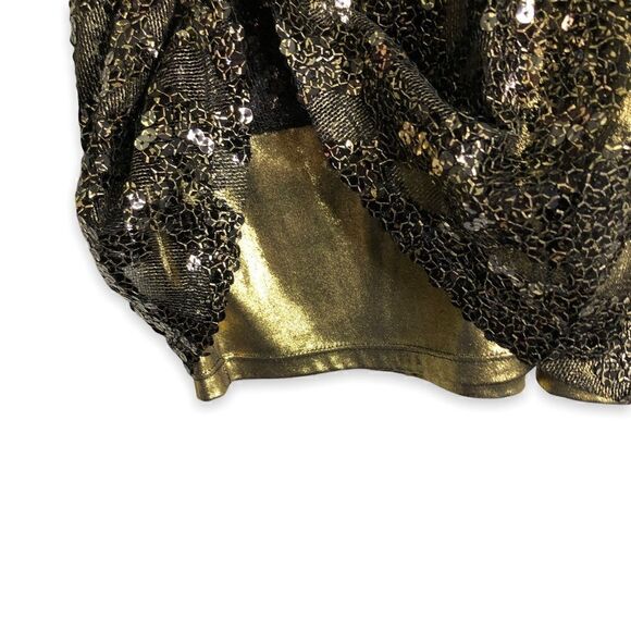 Express Fully Sequined Mini Dress Black and Gold V Neck - Picture 5 of 8